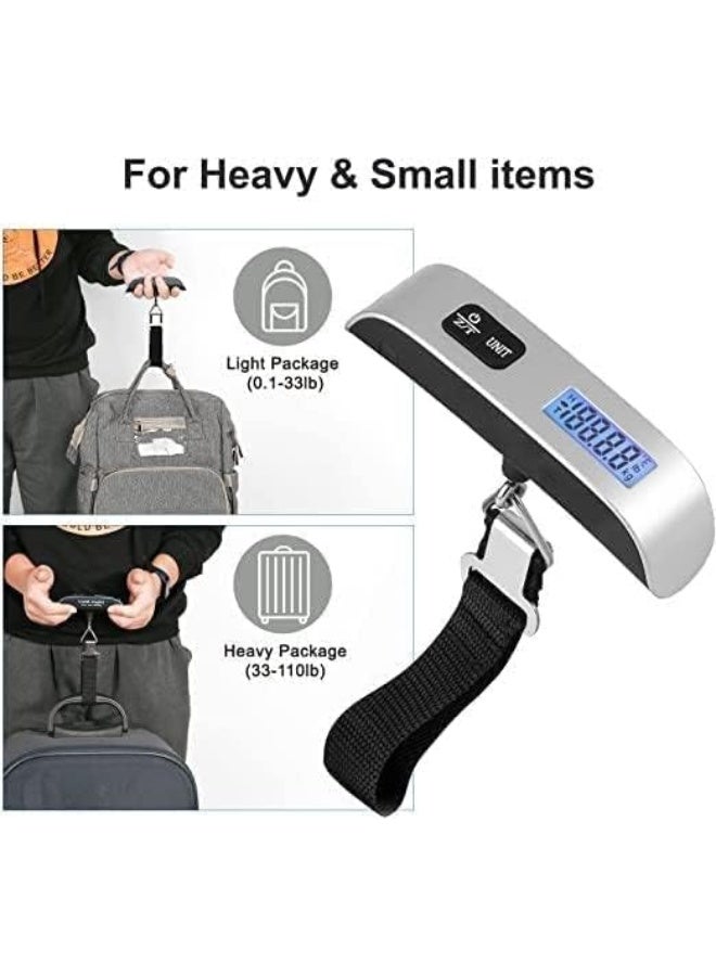 Portable Luggage Scale Travel Scale Hanging Suitcase Scales Weights with Tare Function 110lb 50KG Capacity, Silver - Image 2